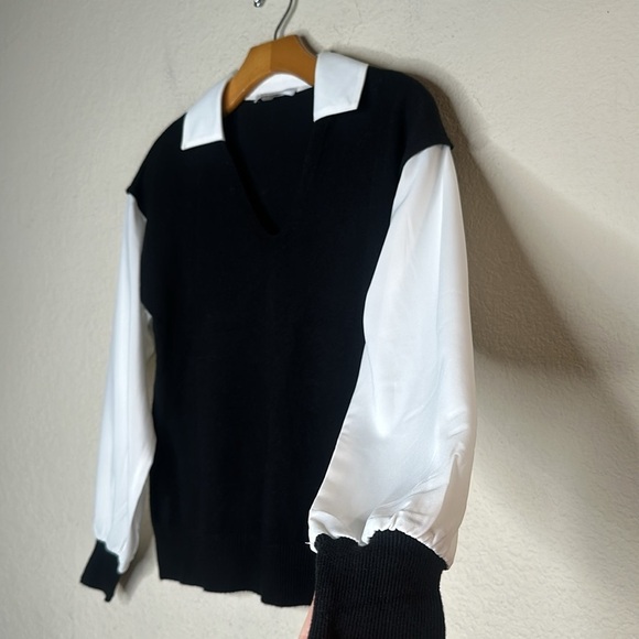 NWOT Sioni Sweater Vest Blouse Black White Size Small Classic Preppy Corporate - Picture 7 of 11